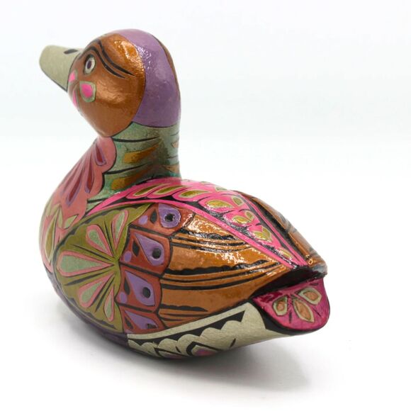 Small Vintage Wood Duck Decoy Figurine Hand Painted Latin Folk Art Boho Decor - Picture 6 of 7